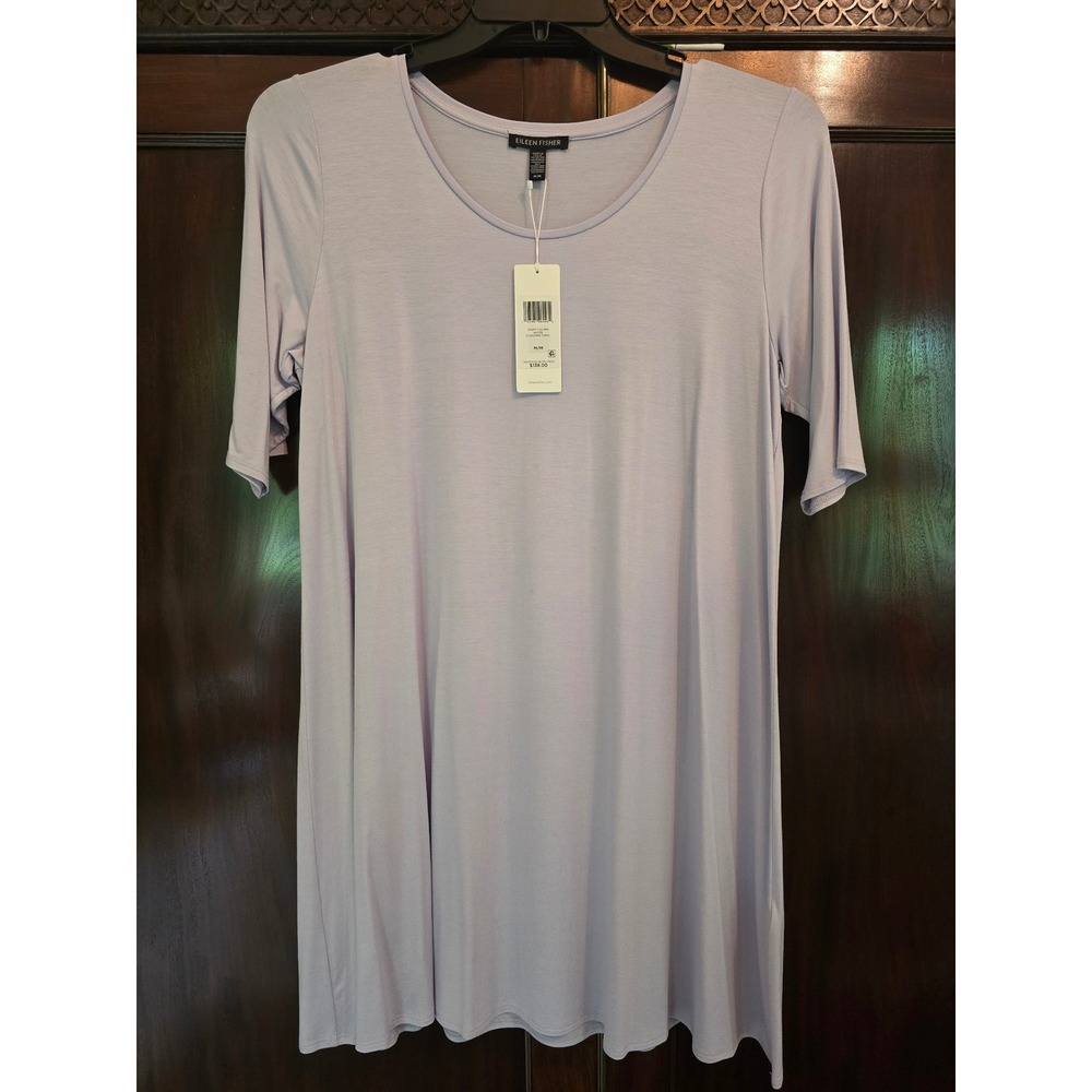 Eileen Fisher Wisteria Scoop Neck Tunic/Dress Purple Elbow Sleeve Medium - Picture 7 of 7